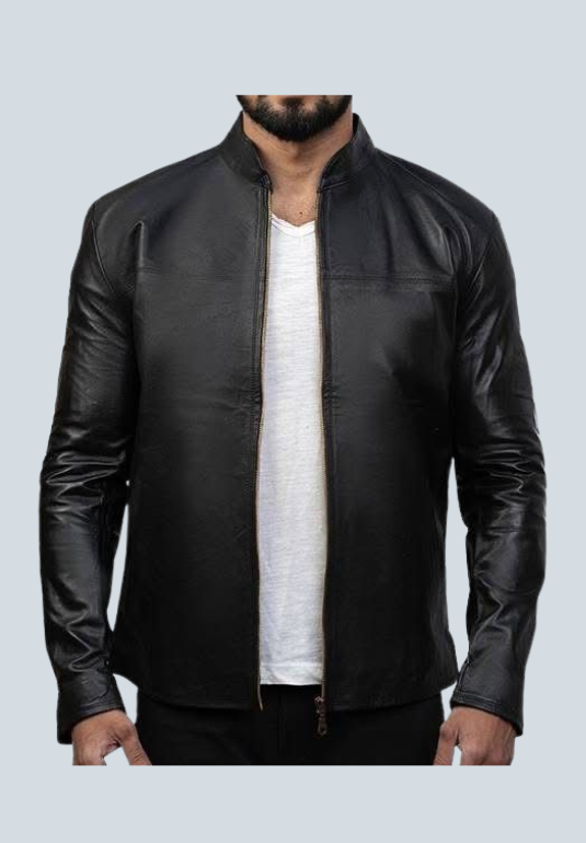 Deni Charcoal Black Biker Leather Jacket